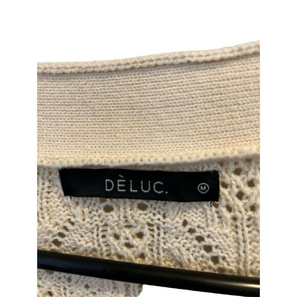 DÈLUC Women's Beige‎ V-Neck Button Front Cardigan Sweater Size M - Picture 4 of 7